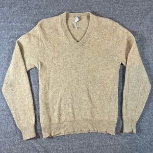 Vintage Bradfield Lambswool Mohair V‎ Neck Sweater Womens Tan Knit 60s Distress